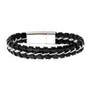 Men's black braided leather bracelet