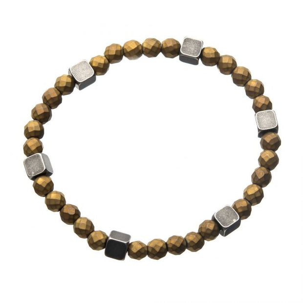 Gold Hematite Bracelet with Antique Silver Brass Blocks