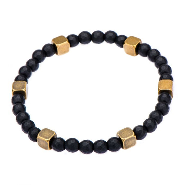  Black Hematite Bracelet with Antique Gold Brass Beads