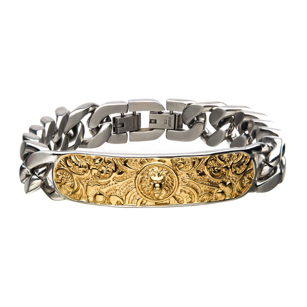 Steel with Gold IP Nymerian Lion ID Chain Bracelet