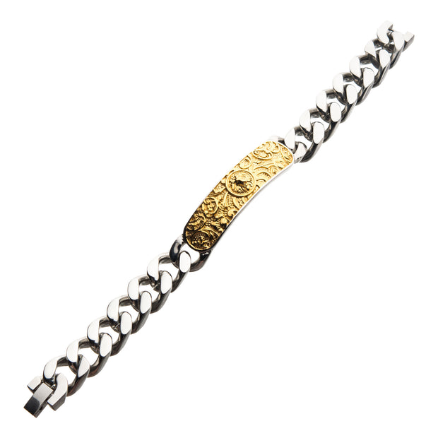 Steel with Gold IP Nymerian Lion ID Chain Bracelet