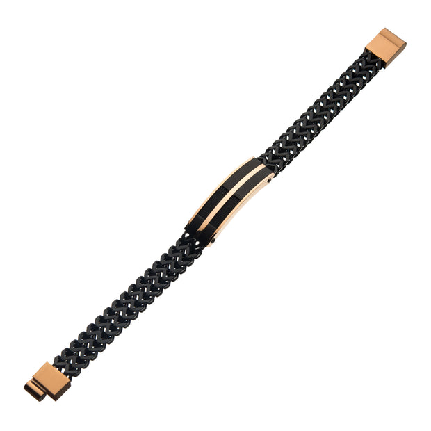 Stainless Steel, Black & Rose Gold Franco Chain Bracelet