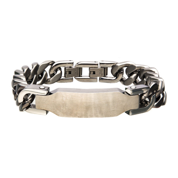 Matte Stainless Steel Engravable ID Chain Bracelet