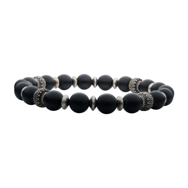 Beaded - Matte Black Agate Stones with Black Oxidized Beads Bracelet