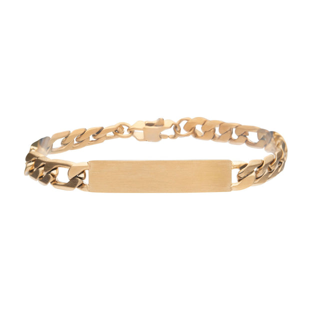 Link and Chain - 18K Gold IP Engravable Double ID Plate with Curb Chain Bracelet
