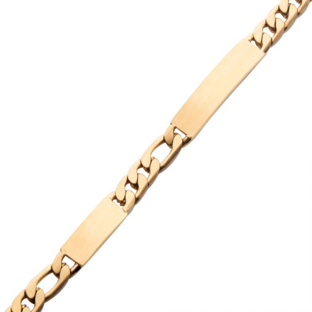 Link and Chain - 18K Gold IP Engravable Double ID Plate with Curb Chain Bracelet
