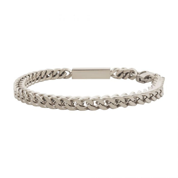 Link and Chain - Steel Engravable ID Block with Franco Chain Bracelet