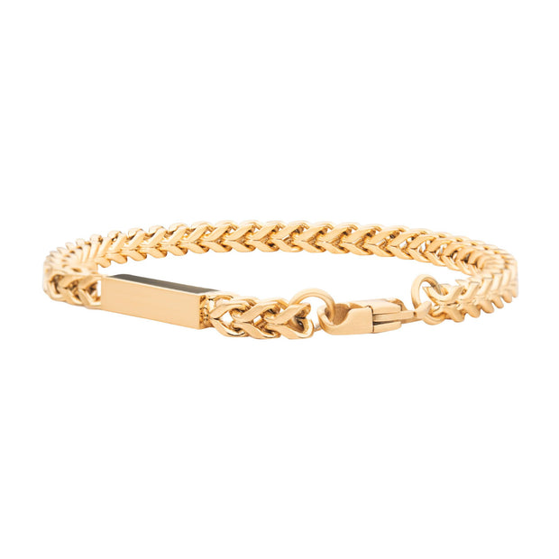 Link and Chain - 18K Gold IP Engravable ID Block with Franco Chain Bracelet