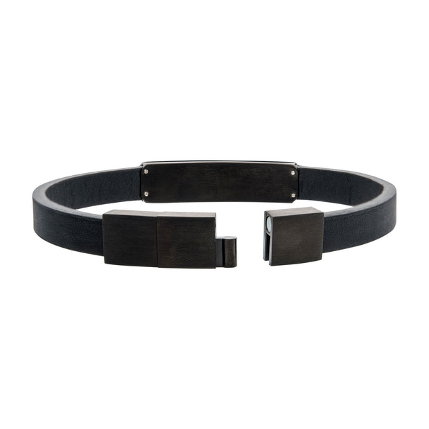 Black Leather with Black IP Streamline ID Bracelet