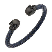 Blue Leather with Black Plated Skull Cuff Bracelet