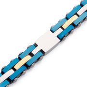Trim Cut Two Tone Blue Plated Bracelet