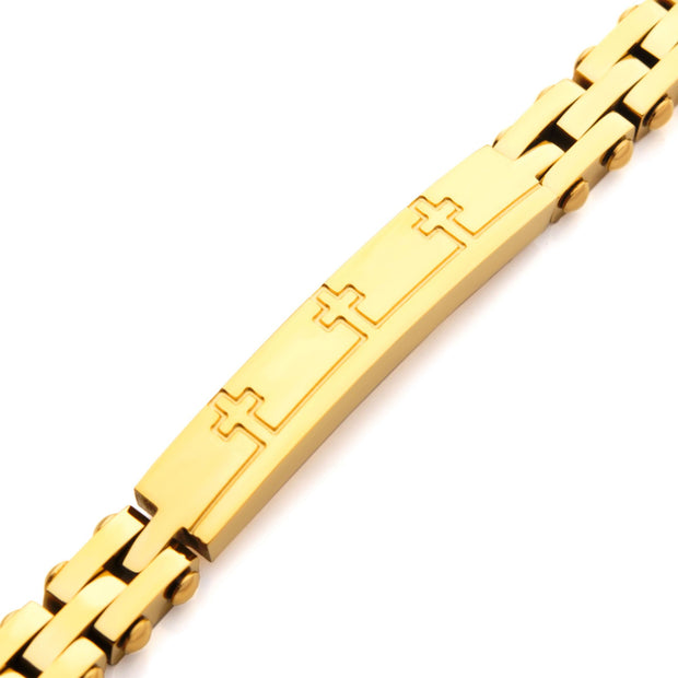 Trim Cut with Etched Cross 18K Gold Plated Bracelet