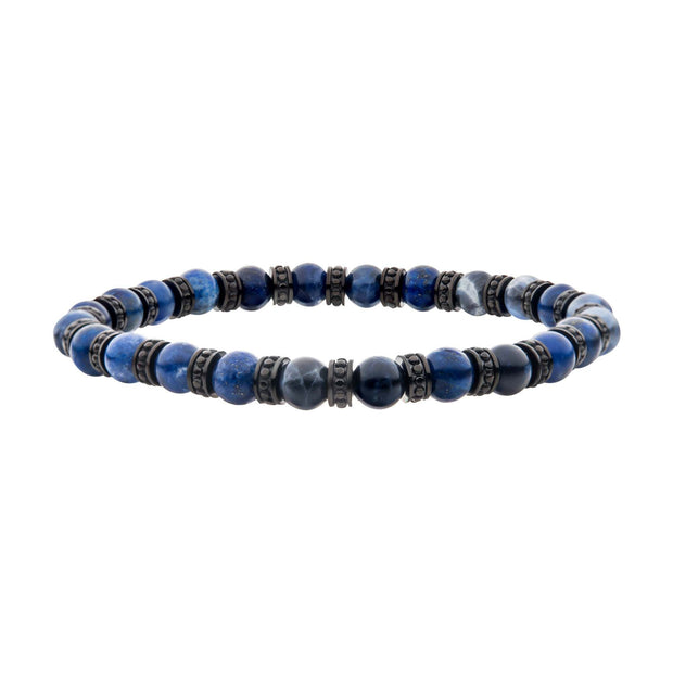 Black Steel Disks Alternating with Genuine Lapis Lazuli & Blue Sodalite Stone Beads
