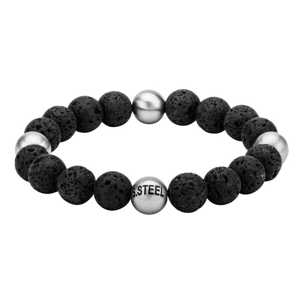 Men's Lava Satin Beads Matte Steel Bracelet