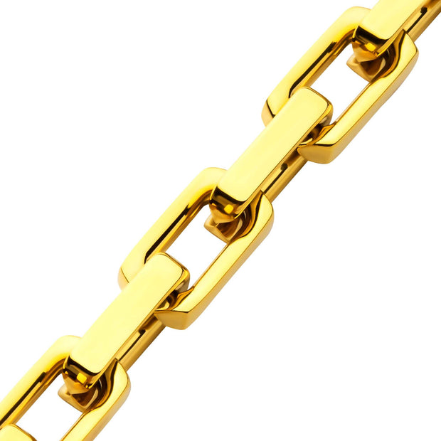 10mm High Polished Finish 18K Gold IP Heavy Flat Square Link Bracelet