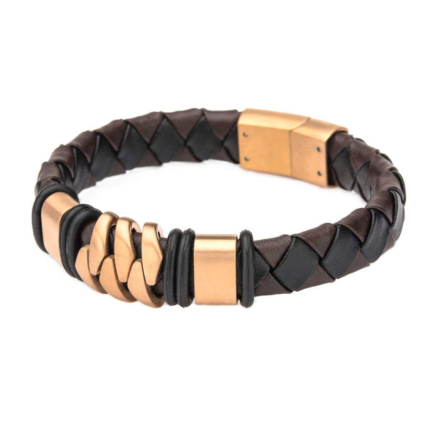Rose Gold Plated and Brown Leather Bohemian Bracelet