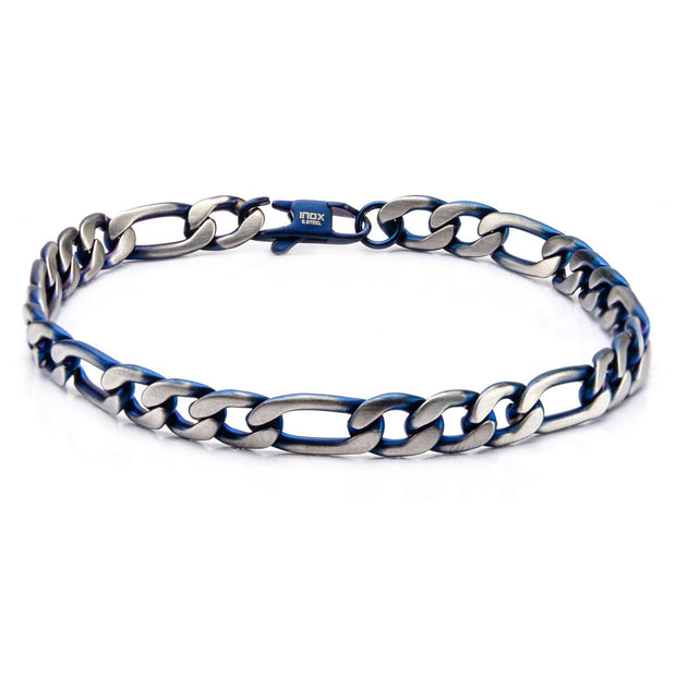 Men's Steel Blue Plated Figaro Chain Bracelet