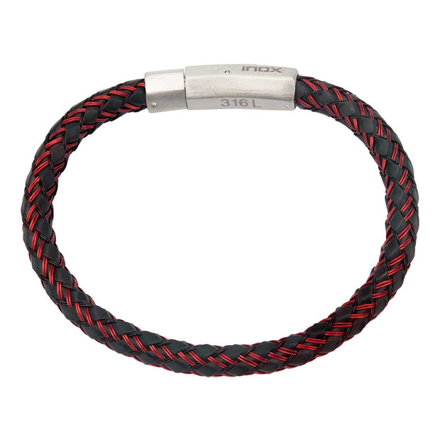Men's black and red woven rubber bracelet