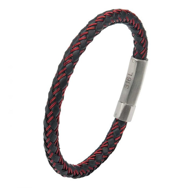 Men's black and red woven rubber bracelet