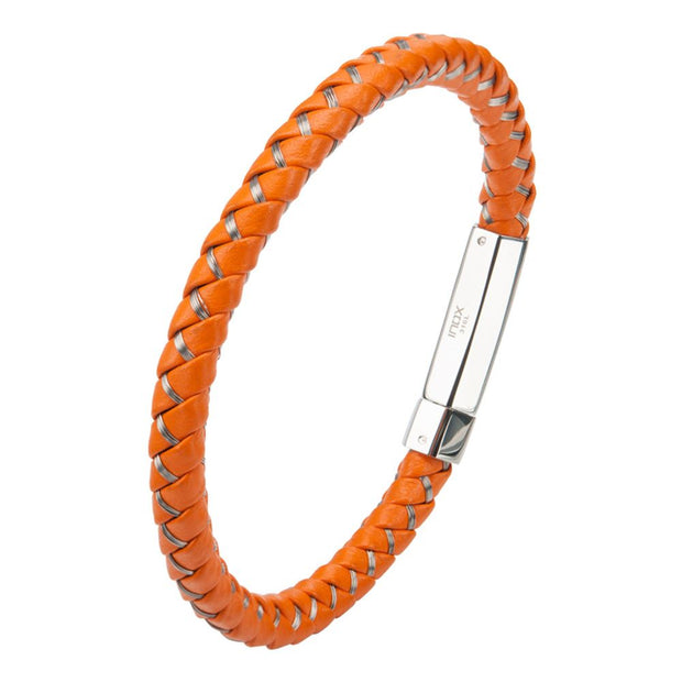 Men's Mix Orange Woven Leather Bracelet