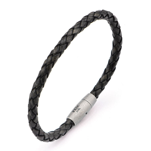 Single Round Black Braided Italian Antique Leather Bracelet
