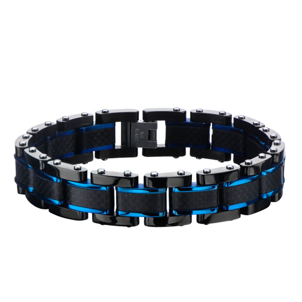 Men's Black Plated, Blue Plated and Solid Carbon Fiber Bracelet