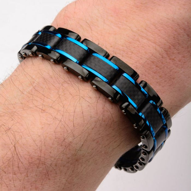 Men's Black Plated, Blue Plated and Solid Carbon Fiber Bracelet