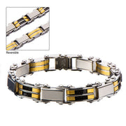 Men's black and gold plated reversible bracelet