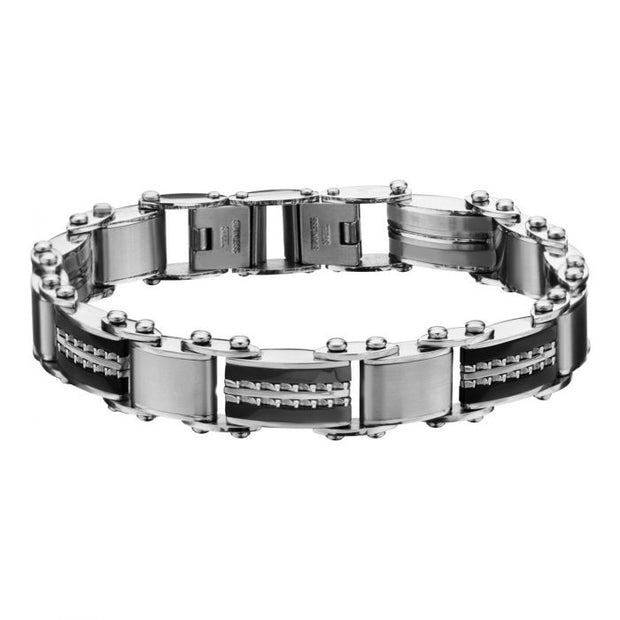 Double Sided Black & Steel Edge Reversible Bracelet