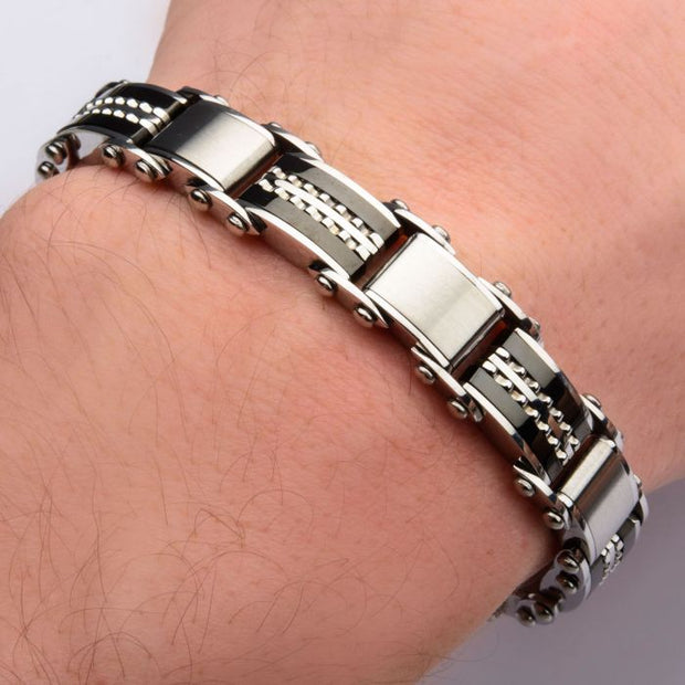 Double Sided Black & Steel Edge Reversible Bracelet