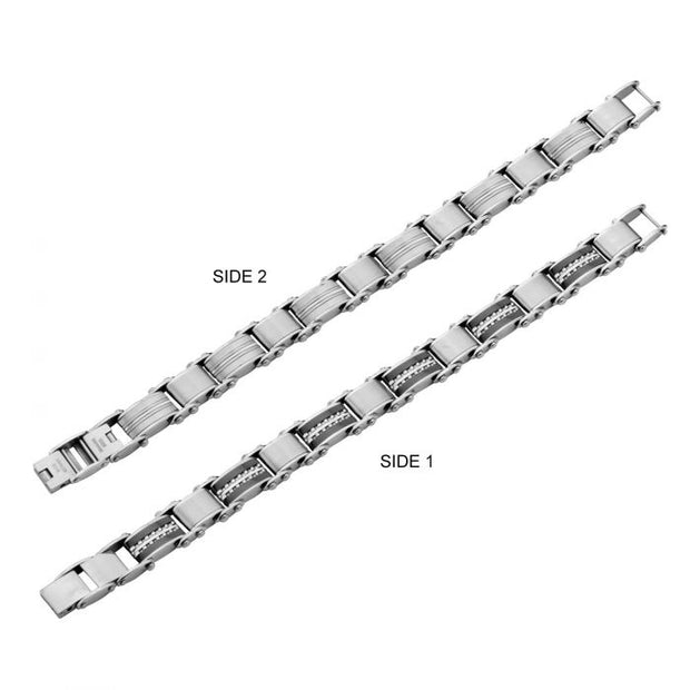 Double Sided Black & Steel Edge Reversible Bracelet
