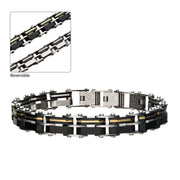 Men's Steel Gold and Black Plated Reversible Bracelet