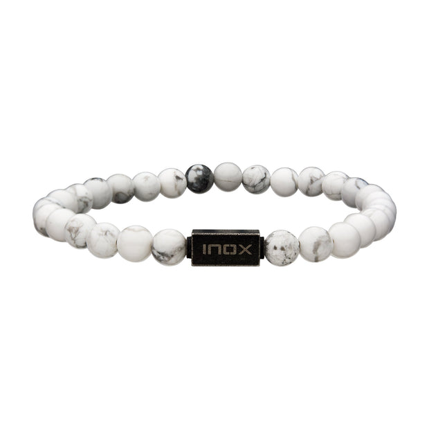 Men's White Howlite Gemstone Stretch Bead Bracelet 