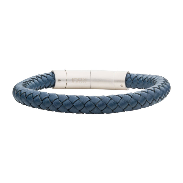 8mm Blue Genuine Leather Bracelet