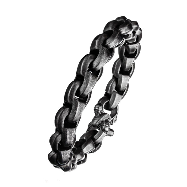 Link and Chain - Antique Gunmetal with Skull Clasp Chain Bracelet
