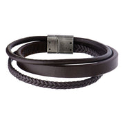 Men's Brown Leather with Braided Layered Bracelet