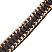 Brown & Black Weave Leather Bracelet with Rose Gold Chain