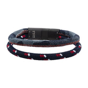 Blue/White/Red Nylon Cord & Denim Stacking Duo Bracelet