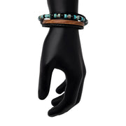 Brown & Black Leather with Black Onyx & Green Emperor Stone Bead Multi-Strand Bracelet