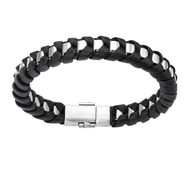 Men's Matte Finished with Black Leather Thread Bracelet