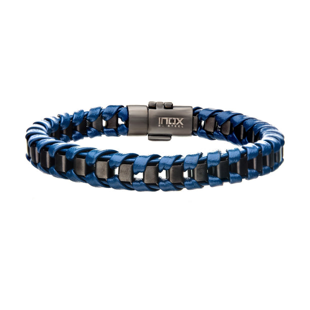 Men's Navy Leather with Gunmetal Plated Bracelet