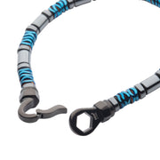 Black & Blue Hematite Beads Bracelet with Hinged Steel Hook Clasp