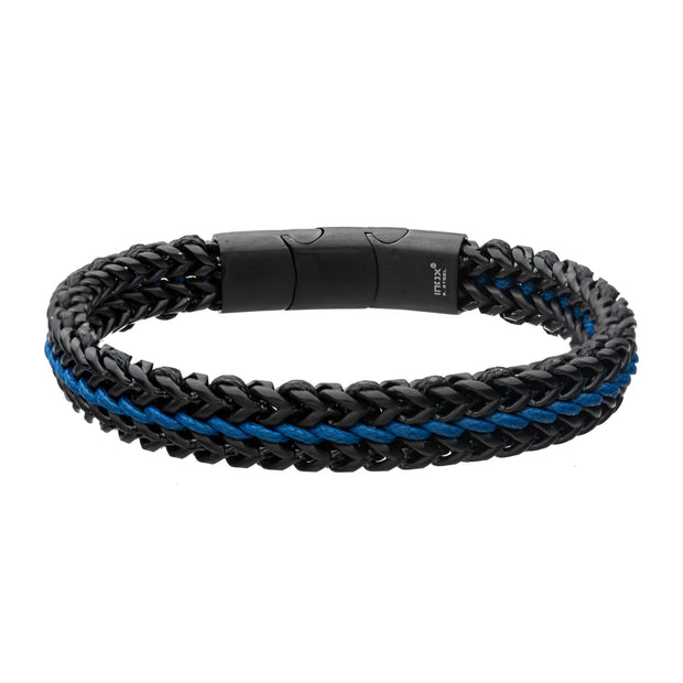 Men's Stainless Steel and Blue Cord Foxtail Link Bracelet