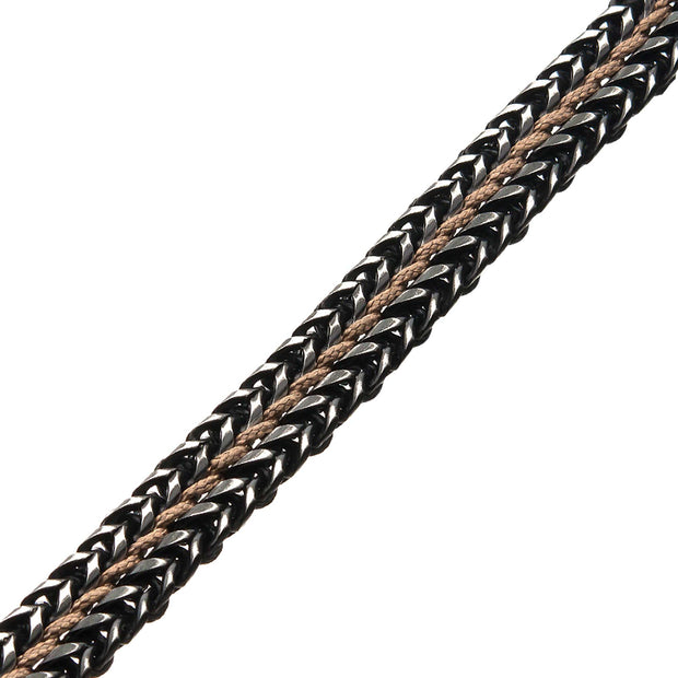 Men's Stainless Steel and Brown Cord Foxtail Link Bracelet