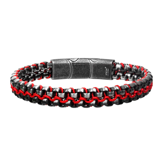 Men's Stainless Steel and Red Cord Foxtail Link Bracelet