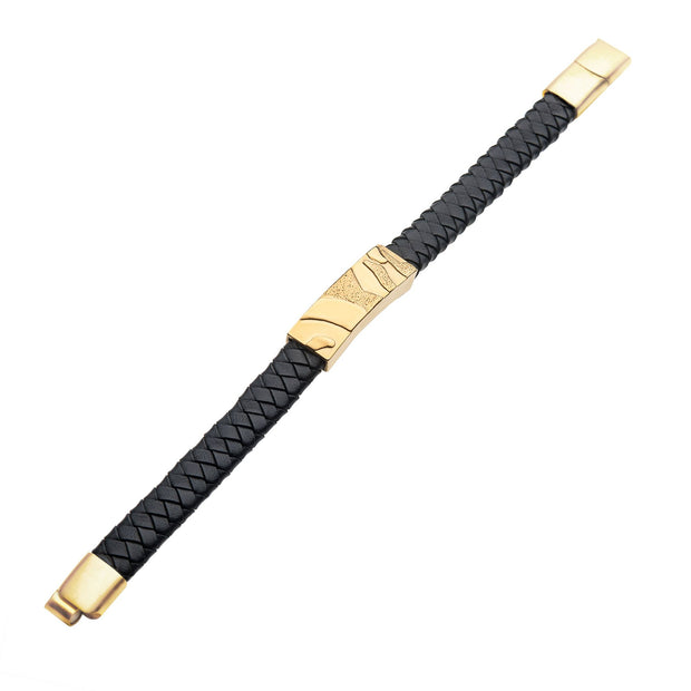 Men's black braided leather bracelet