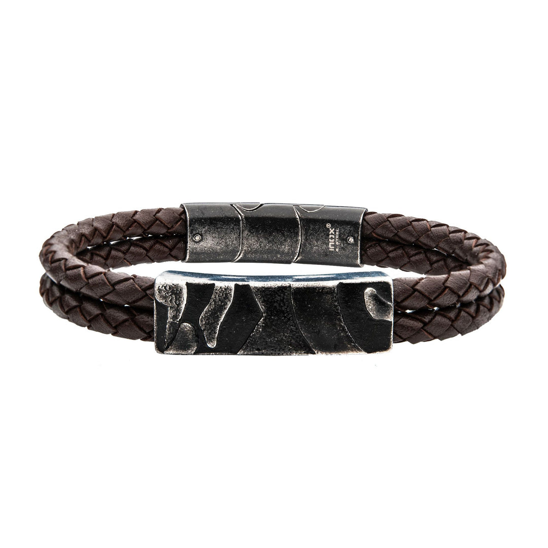 Men's double strand brown leather bracelet