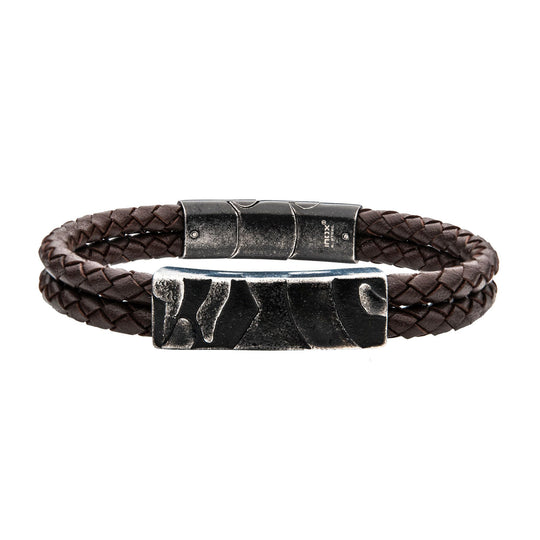 Men's double strand brown leather bracelet