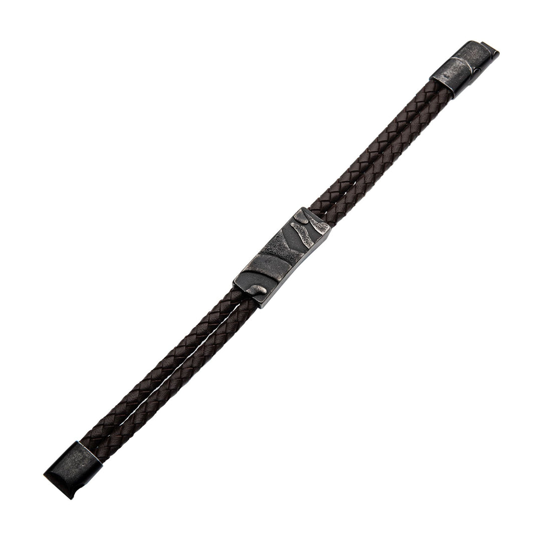 Men's double strand brown leather bracelet
