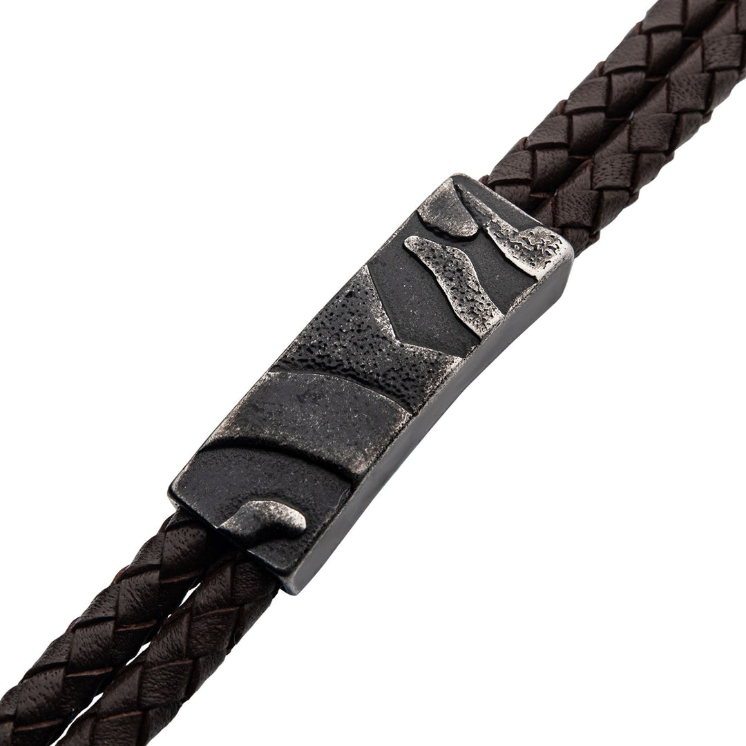 Men's double strand brown leather bracelet